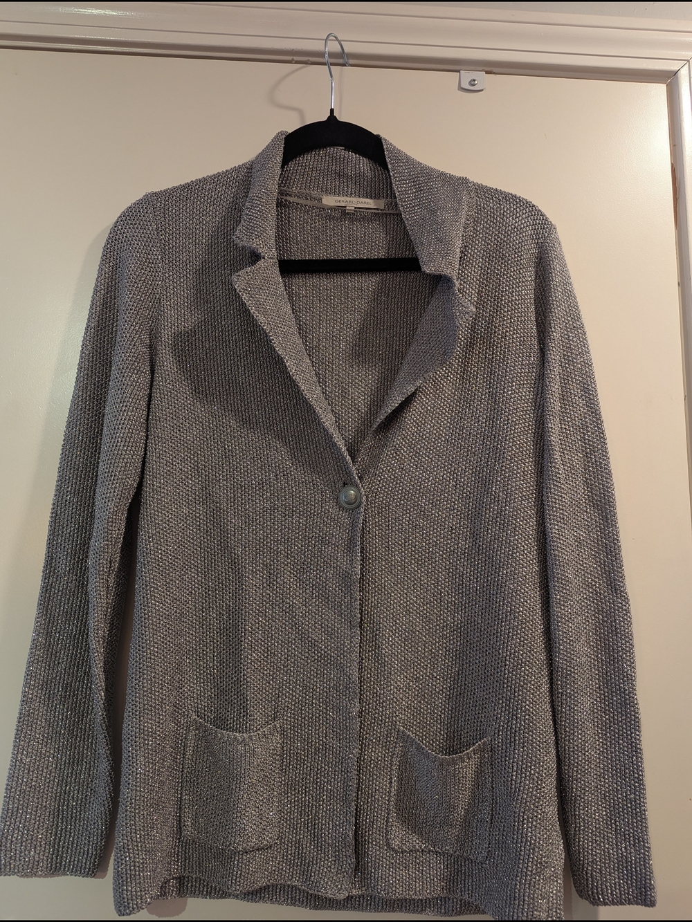 Gerard Darel Light Gray Knit Blazer with Patch Pockets